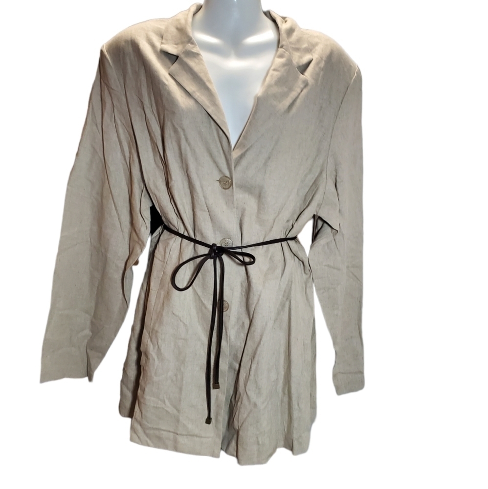 ASHLEY STEWART linen blend button down long blazer 18